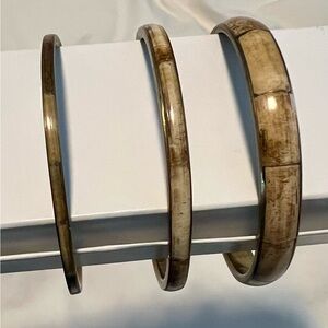 Set of 3 Vintage Camel Bone and Brass Panel Bangle Bracelets lot boho